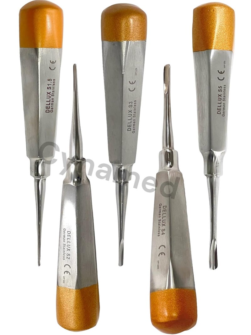 artlab -Premium Dental Elevators Etracting Extraction Osteotome Periotome Luxating Elevator Apical Spade Cryer Proximator Elevator Oral Implant, Root Extraction (Luxating Set of 5 Gold Straight) - Image 2